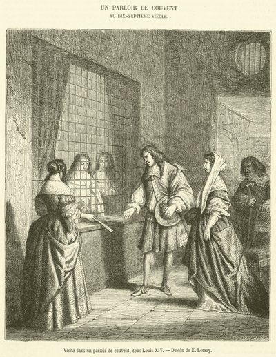 Visita a uma sala de convento sob Louis XIV (gravura) de French School