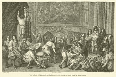 Visita de Luís XIV à fábrica de Gobelins, em 1677 (gravura) de French School