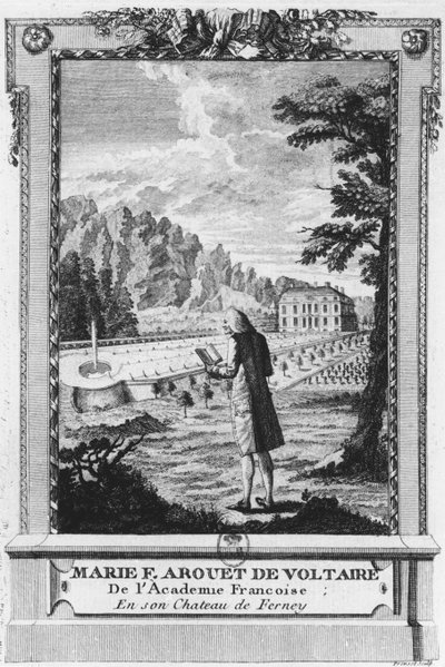 Voltaire em Ferney, gravado por Prevost (século XVIII) de French School
