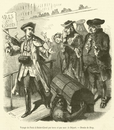 Voyage de Paris a Saint-Cloud par terre et par mer, le Depart (gravura) de French School