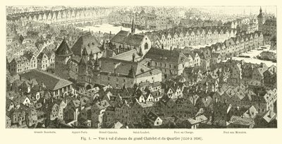 Vista aérea do grande Chatelet e do distrito, 1550 a 1696 de French School