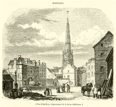 Vista de Harfleur, departamento de Seine-Inferieure (gravura) de French School