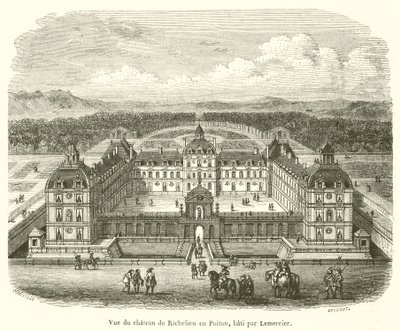 Vista do castelo de Richelieu em Poitou, construído por Lemercier (gravura) de French School