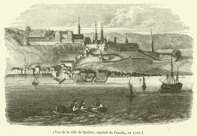 Vista da cidade de Quebec, capital do Canadá, em 1720 (gravura) de French School