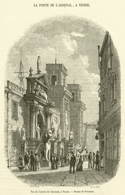 Vista da entrada do Arsenale, Veneza (gravura) de French School