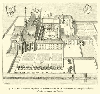 Visão geral da Prioresa de Santa Catarina de Val des Ecoliers, no século XVII; depois de uma gravura de Cochin de French School