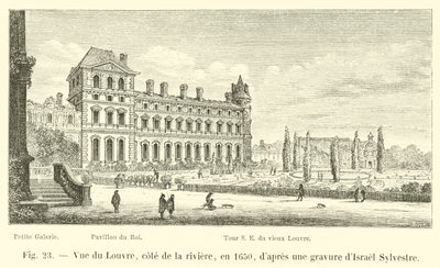 Vista do Louvre, lado do rio, em 1650, depois de uma gravura de Israel Sylvester de French School