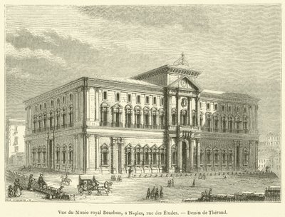 Vista do Museu Real Bourbon em Nápoles, rue des Etudes (gravura) de French School