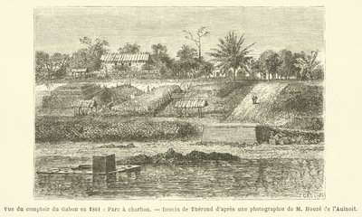 Vista do posto de comércio gabonês em 1861, Parque do Carvão (gravação) de French School