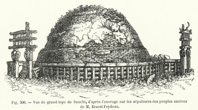 Vista do grande tope de Sanchi, da obra sobre as sepulturas dos povos antigos de M Ernest Feydeau (gravura) de French School