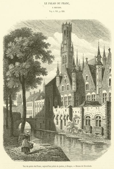 Vista do Palácio Frankish, agora Tribunal de Justiça, em Bruges (gravura) de French School