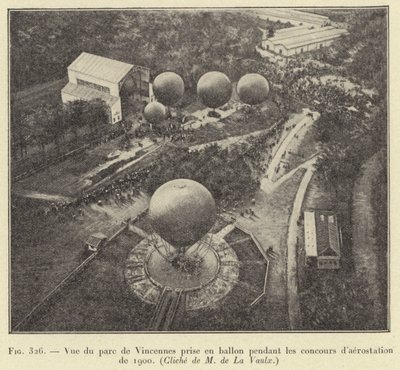 Vista do parque de Vincennes tomada por balão durante o concurso de aerossol de 1900 de French School