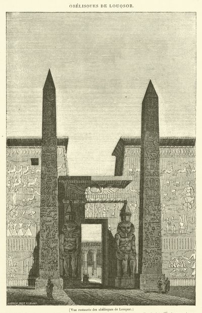 Vista restaurada dos obeliscos de Luxor (gravura) de French School