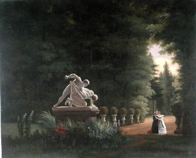 Caminhando no Folie-Beaujon em Paris, c.1830 (óleo sobre tela) de French School