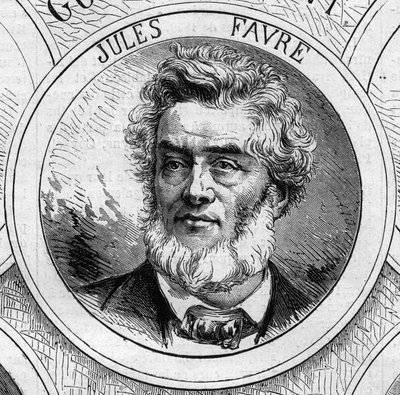 Guerra de 1870 - Governo da Defesa Nacional: retrato de Jules Favre (1809-1880), membro do governo provisório de 1870. Gravura no "Le Monde Illustré" n°706 de 22 de outubro de French School