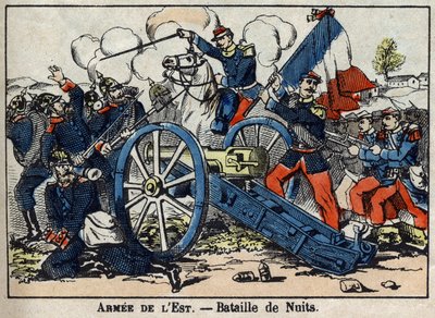 Guerra de 1870 entre a França e a Prússia: Batalha de Noites-Saint-George na Costa de Ouro entre os alemães e a Armee Oriental em 1870. Imagens Epinais de French School