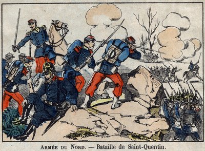 Guerra de 1870 entre a França e a Prússia: A Batalha de Saint Quentin, em Janeiro de 1871. Imagem de Epinal. de French School