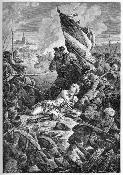 Guerra da Sucessão Polaca (1733-1738) - A morte de Louis Robert Hippolyte de Brehan, Conde de Plelo (1699-1734) antes de Dantzig, 27 de maio de French School