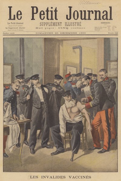 Veteranos de guerra que recebem vacinação contra a varíola (cor litho) de French School