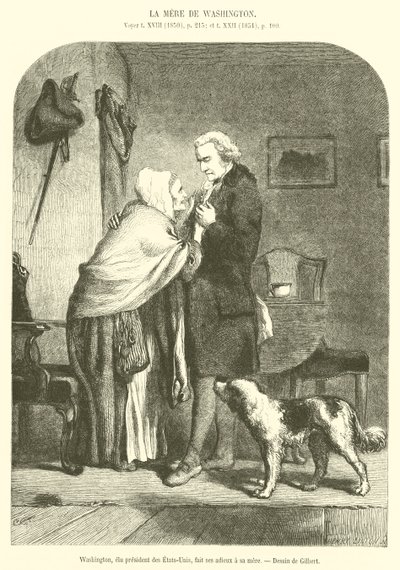 Washington, eleito presidente dos Estados Unidos, diz adeus à sua mãe (gravura) de French School
