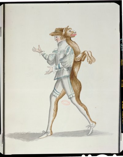 Traje de lobisomem para o Ballet de la Nuit de Jean-Baptiste Lully (1632-87) dançado por Louis XIV, 23 de fevereiro de 1653 (wc no papel) de French School