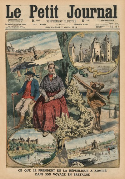 O que o Presidente da República admirou durante sua viagem pela Bretanha, ilustração da capa do &39;Le Petit Journal&39;, suplemento ilustre, 7 de junho de 1914 de French School