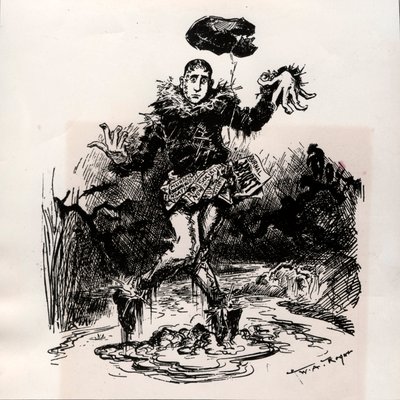 William Hearst, jornalista de imprensa com sensação, representado como espantalho na lama - Caricatura da Harper