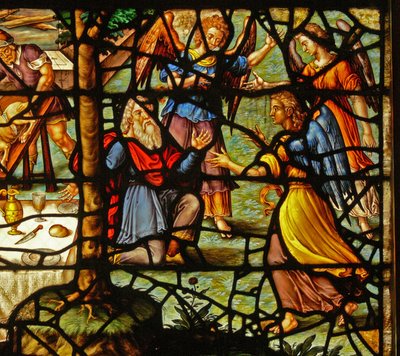 Window Charnier-13 retratando Abraham sendo visitado por 3 anjos de French School