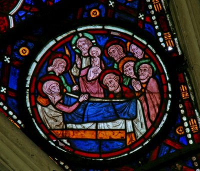 Window North rose representando a morte da Virgem Maria de French School