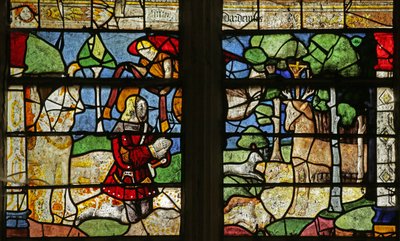 Janela representando Saint Hubert e o veado (vitral) de French School