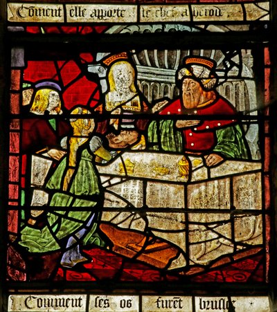 Janela representando São João Batista e Herodes recebendo sua cabeça (vitral) de French School