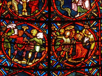 Janela, descrevendo, st. Stephen, sendo, apedrejado, para, morte de French School