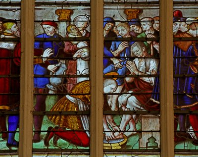 Janela que retrata os actos de Piedade e Caridade de Saint Louis em flagelação (vitral) de French School