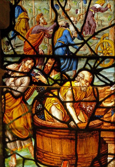 Janela no Charnier (w.11) representando um detalhe do Mystic Wine Press de French School