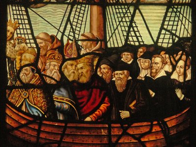 Janela no Charnier (w.3) representando a Arca da Igreja e Cristo com um boatful of the Faithful de French School