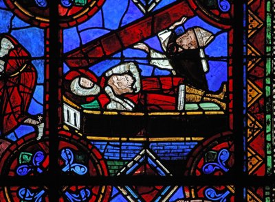 Janela w06 que descreve a história de São Julião de Brioude - a morte de São Ferreol, um amigo de Julien, que morreu durante as perseguições de Diocleciano; St Ferreol é enterrado com a cabeça de St Brioudes. Eles são descobertos de French School