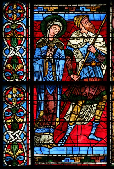 Janela w0 representando a Virgem Maria e o centurião Longinius de French School