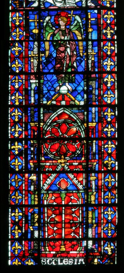 Janela w100 representando a Catedral da Igreja de Reims de French School