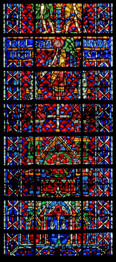 Janela w106 retratando a catedral da igreja de Noyon de French School