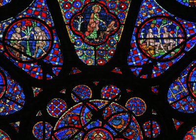 Janela w115 retratando Deus o Criador: cenas de Adão e Eva de French School