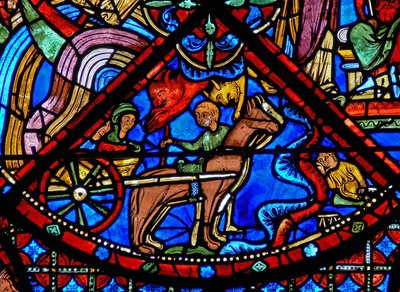 Janela w15 que descreve a história das relíquias de St Stephens: os demônios interferem no transporte das relíquias de French School
