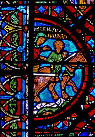 Janela w15 retratando a história das relíquias de St Stephens: as relíquias são levadas para Constantinopla de French School