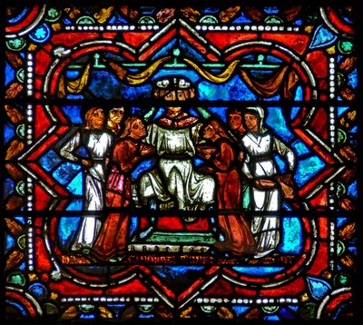 Janela w17 representando uma cena da história do Filho Pródigo: as cortesãs o atraem de French School