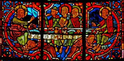 Janela w17 retratando uma cena da vida de Santa Maria Madalena - a Santa Lavando os pés de Cristo de French School