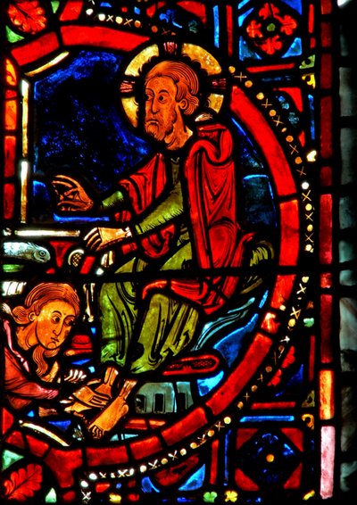 Janela w17 retratando uma cena da vida de Santa Maria Madalena - a Santa Lavando os pés de Cristo de French School