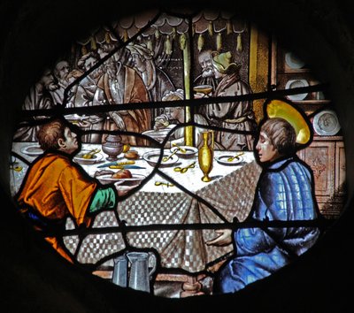 Janela w18 retratando uma cena da vida de St Yves - de French School