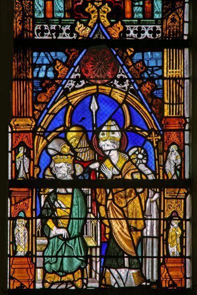 Janela w19 representando St Thomas Becket e Henry II discordam de French School