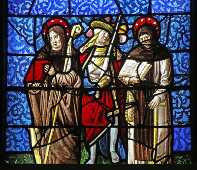 Janela w20 representando St Dominic e São Francisco com um chevalier segurando uma espada de French School