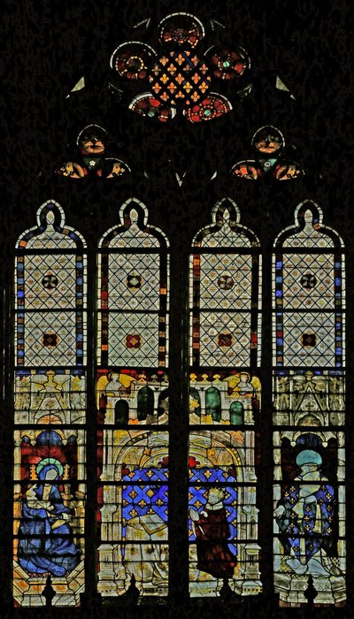Janela w210 retratando a janela real com a Virgi Mary, Charles VI e St Denis de French School