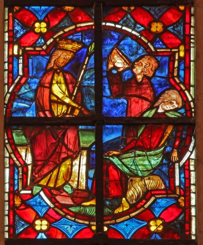 Janela w212 representando uma cena da lenda de São João: o santo e o copo envenenado de French School